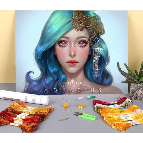 Cartoon Girl Woman Pre-Printed 11CT Cross-Stitch Embroidery Kit DMC Threads Knitting Sewing Handmade Craft Different Magic