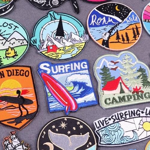 DIY Adventure Badges Surfing Camping Patch Iron On Patches On Clothes Wilderness Embroidered Patches For Clothing Stripes Decor