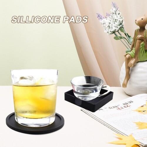 Non-slip Silicone Drinking Coaster Holder Cup Coaster Mat Set Round Square Coffeee Cup Mat Black Tabletop 3