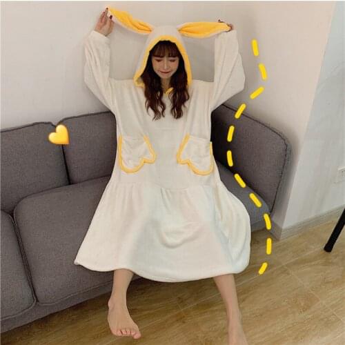 Night Skirt Autumn Night Gown Winter New Womens Sweet Coral Fleece Sleepwear Warm Bathrobe Home Wear Gowns пижама Hooded