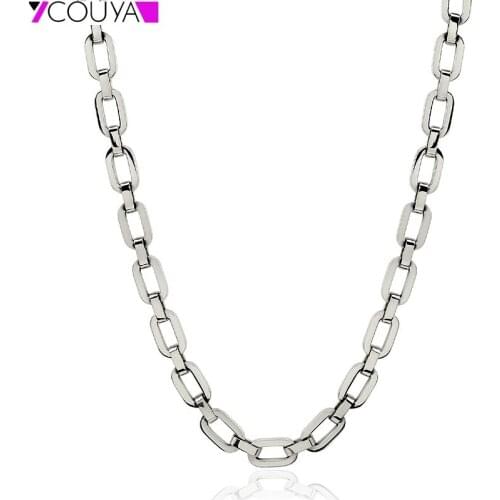 Punk Stainless Steel Rectangle Oval Link Necklace Choker Silver Gold Color Chunky Necklace Chain Collier Unisex Jewelry