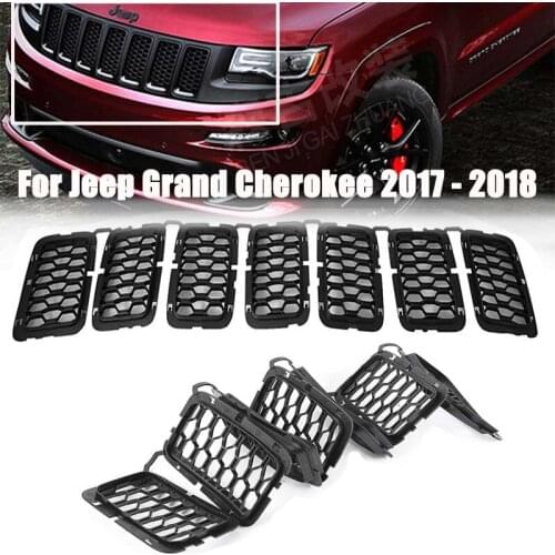Car Front Insert Honeycomb Mesh Grille Decoration Cover For Jeep Grand Cherokee 2017-2018 Racing Grills Exterior Accessories