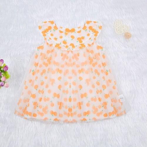 Baby Girls' Print Dress Multi-layer Orange Printed Princess Dress Sleeveless Ruffled Collar Tulle Skirt Lovely Clothes 2-8 Years