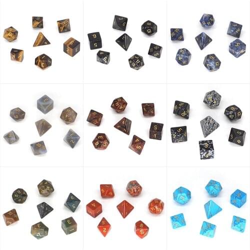 Polyhedral Dice 7 Stones Set Crystal Natural Gemstone for Witchcraft Polished Reiki Healing Quartz Energy Chakra Home Decoration