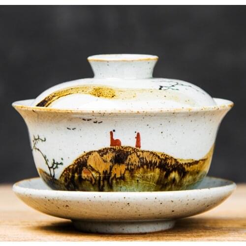 Hand Painted Kiln Change Gaiwan For Tea Red In Glazed Pottery Tureen With Lid Teaware Kung Fu Tea Ceremony Set Bowls Tree Chawan