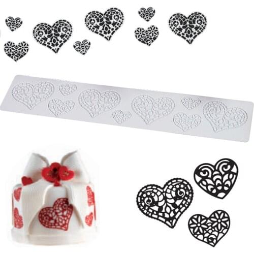 Heart Silicone Fondant Mold Sugarpaste Lace Mat Cake Decorating Tools DIY Tool Baking Accessories De Silicona