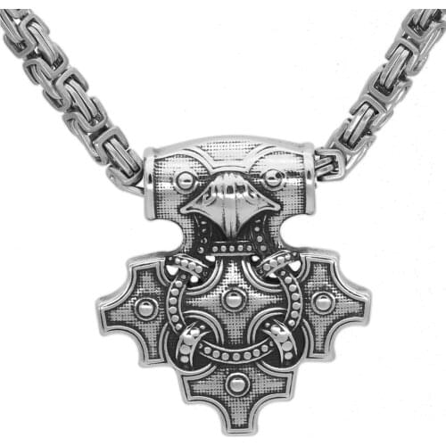 Nordic viking odin raven thor hammer Mjolnir stainles steel pendant necklace