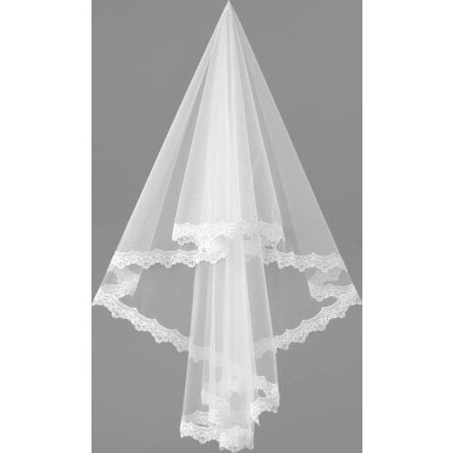 Free Shipping White Ivory Wedding Veil Satin Lace Edge Two Layers Wedding Accessories Wedding Veil With Short