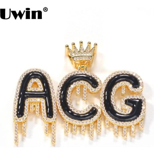 UIWN Hiphop Jewelry Name Necklace Custom Drip Crown Intial Letter Pendant Necklace for Unisex Gift Cuban Rope Chain Dropshipping