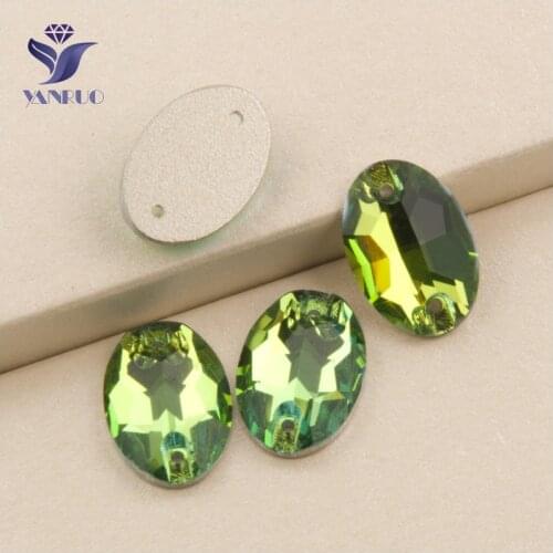 YANRUO 3210 All Sizes Peridot Oval Shape Strass Flatback Super Shiny Diamond Sew On Crystal Stones For Bags