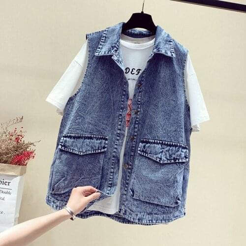 Fashion Denim Vest 2021 New Women Denim Waistcoat Outerwear Spring Autumn Pocket Draw Back Sleeveless Jacket Casual Jeans Coat