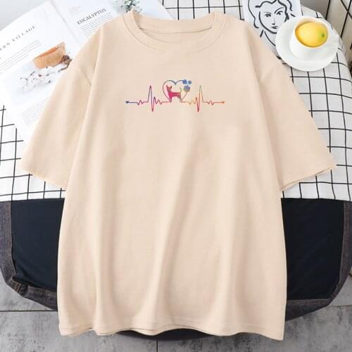 Heartbeat Love Cat Printing Womens T Shirts Funny Simplicity T-Shirt Funny Crew Neck Tee Shirt Casual Comfortable Woman Tshirt