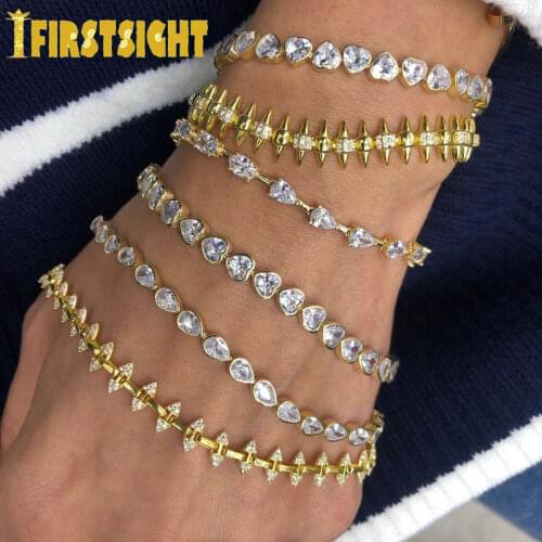 New Iced Out AAA Cubic Zirconia Heart Tennis Chain Bracelet Silver color CZ Charm chain Bracelet Hip Hop Jewelry for women