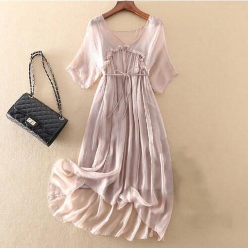 2021 Spring Summer Elegant 2 Piece Set Dress Women Top+ Flower Print V-Neck Dress