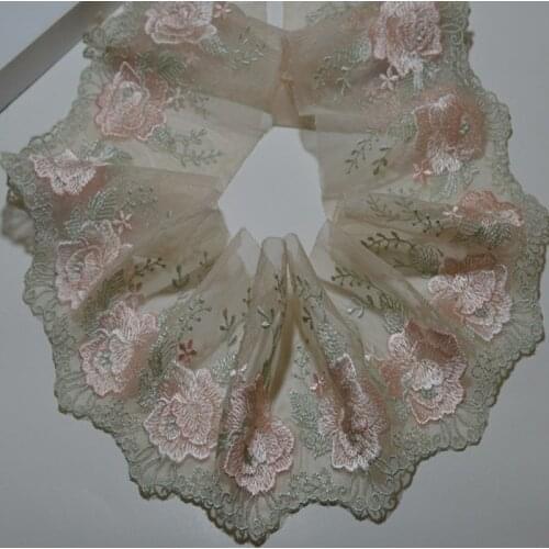 1Meter 11cm wide Pink Handmade DIY Clothing Accessories Wedding Floral Embroidery Lace Fabrics Curtains Sofa Sewing Lace Trim