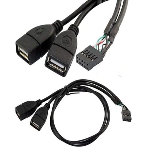 10 Pin Motherboard Female Header to Dual USB 2.0 FemalePanel Mount DATA Cable with Screw Panel Holes 50cm