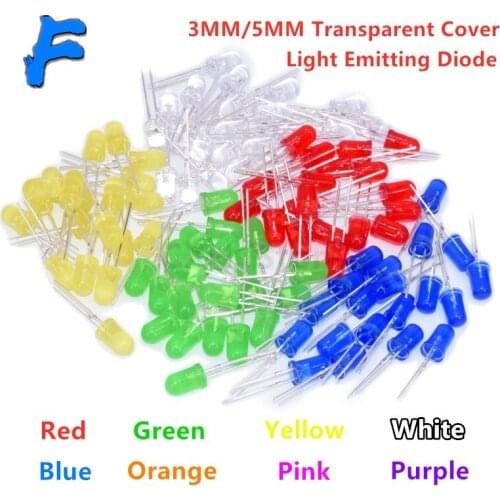 100pcs 3MM 5MM DIP Transparent Cover LED Red Yellow Green Blue Warm White high bright F3 F5 quality bead light emitting diode