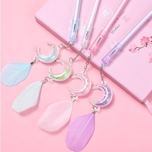 24 PCs Girls Heart Sequin Feather Pendant Gel Pen Student Signature Neutral Pen Kawaii Stationery School Supplies Wholesale