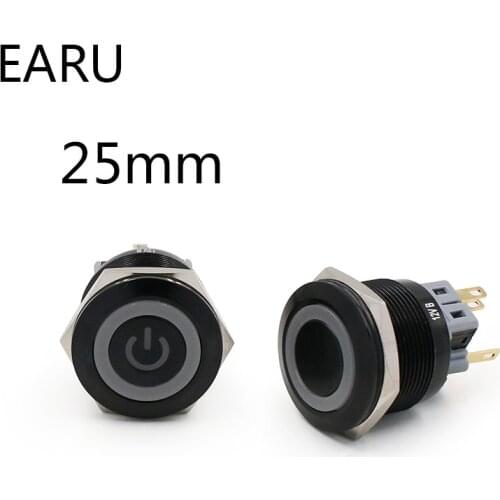 25mm Alumina Metal Push Button Switch Led Ring Round Momentary 6 Pin Car Switches 12V 24V Yellow Blue