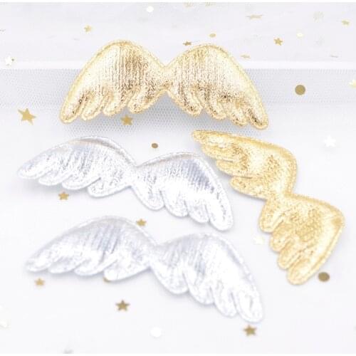 30Pcs 78mm Gold and Silver Cloth Angel Wing Appliques Padded Patches for DIY Crafts Clothes Hairpin Ornament Accessories G01