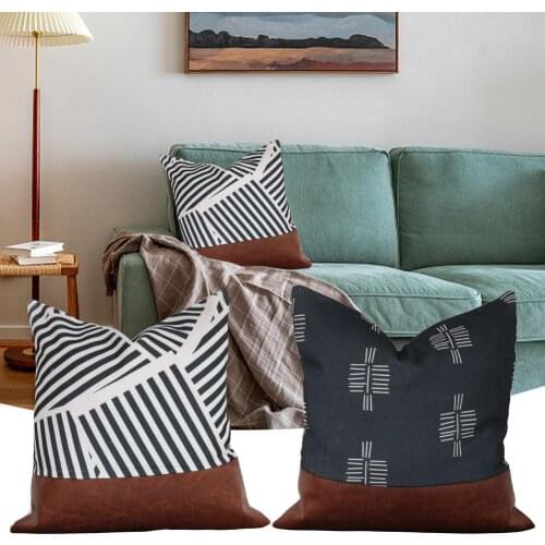 45*45cm Nordic Pu Leather Throw Pillow Covers Home Couch Sofa Stripe Square Home Furnishings Office Lumbar Cushion Pillowcase