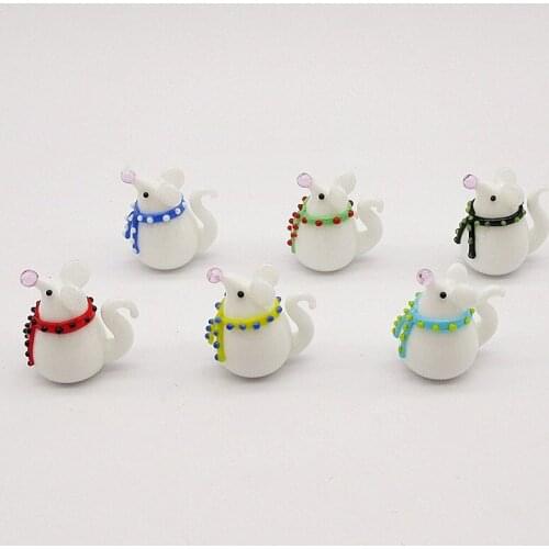 6pcs White handmade Murano glass mouse Figurines ornaments Home room Christmas decor Miniature Animals glass Pets statues rat