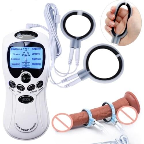 BDSM Electro Shock Silicone Penis Ring Electric Stimulation Penis Therapy Massage Ring Cock Extender Male Masturbation Sex Tool