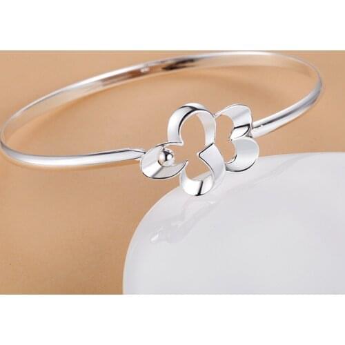 SZ-AB042 Free Shipping Wholesale Silver Bangle Bracelet, Silver Plated Fashion Jewelry Flower Buckle Bracelet