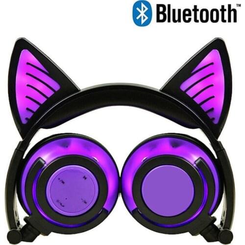YiJee Bluetooth Earphone Wireless Headphones Bluetooth Cat Ear Headset Glowing with LED Light for PC Xiaomi Phone