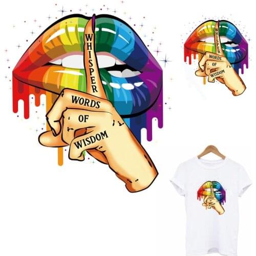 Colorful Lips Iron On Transfer For Clothing DIY A-Level Washable Thermal Sticker On Clothes Women T-Shirt Appliqued Decoration