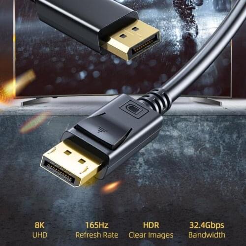 DisplayPort Cable DP 1.4 To DP Cable 8K 4K 144Hz 165Hz Display Port Adapter For Video PC Laptop TV DP 1.4 Display Port 1.4 Cable