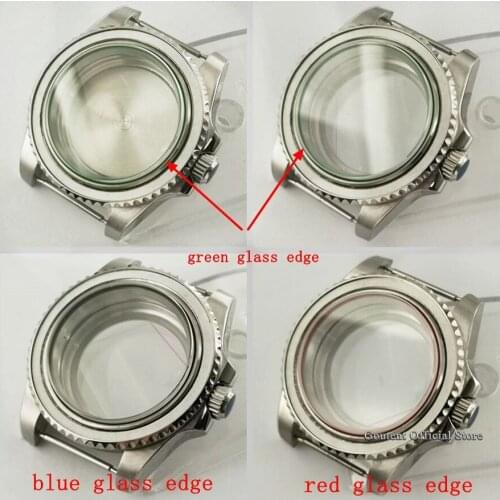Goutent 40mm Silver Watch Case With Blue/green/Red Crystal Gasket Fit NH35 NH36 ETA 2836,DG2813/3804 Miyota 8215 821A Movement
