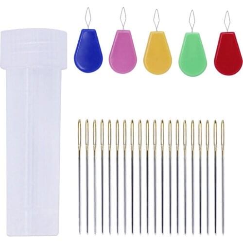 100PCS 40MM Big Eyes Needles for Ribbon Embroidery Sewing Needles Craft DIY Needlework Supplies with Bottle Needle Threader