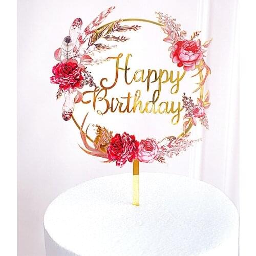 New Acrylic Color Flower Girl Happy Birthday Cake Topper Happy Mothers Day Wedding Anniversary Cake Toppers Decoration Supplies