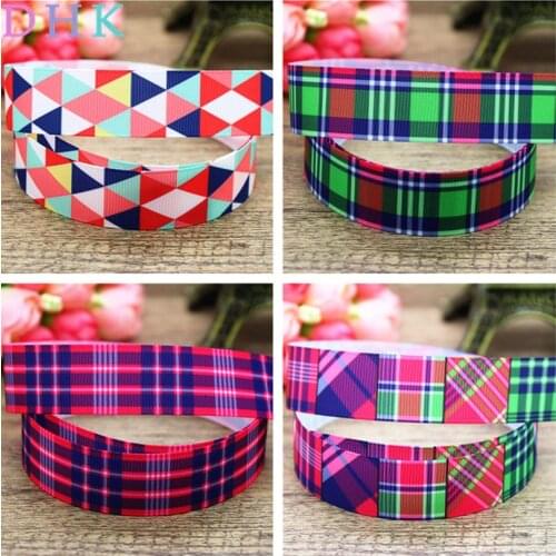 DHK 7/8'' 5yards plaid geometrical printed grosgrain ribbon Accessory hairbow headwear DIY decoration 22mm C1222
