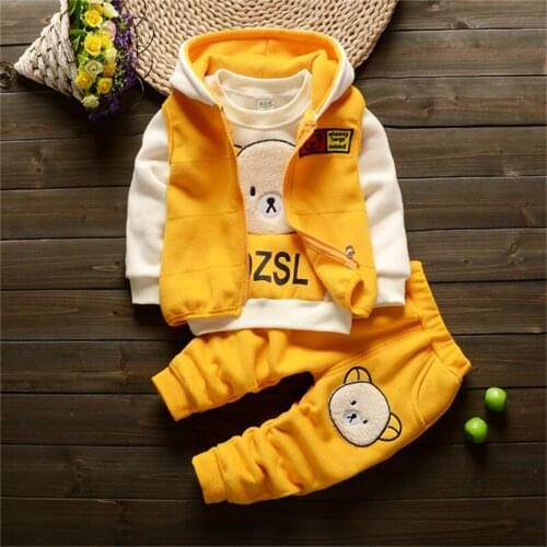 Baby boy clothes autumn and winter thickened warm suit baby girl cartoon piggy hooded sweater three-piece casual baby clothing