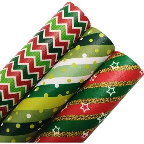 Christmas Stars Stripes Arrows Printed Synthetic Faux Leather Vinyl Fabric Sheets Felt Backing For DIY Bows 21X29CM T571A