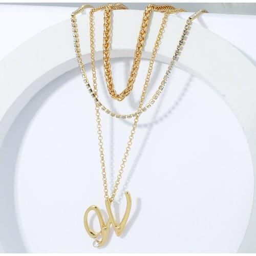 Lifefontier Punk Multi-layer Chains Big Letter W Pendant Neckace for Women Gold Color Metal Crystal Chain Necklace Jewelry Gift