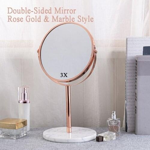 Double Sided Vanity Mirror, 1X/2X/3X/5X Magnifying Makeup Mirror, Tabletop Cosmetic Mirror, Rose Gold Color, 360 Degree Rotation