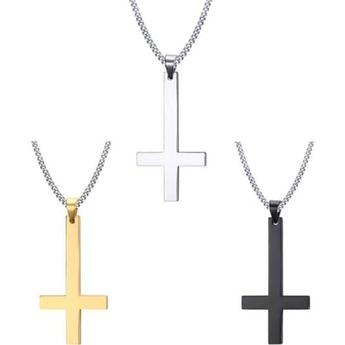 Stainless Steel Upside Down Cross Necklace Inverted Cross Pendant with Chain 85LB