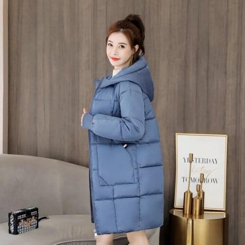 2021 New Hooded Cotton Padded Jacket Women Winter Thicken Warm Loose Plus Size Parka Midi-Length Solid Color Basic Elegant Coat
