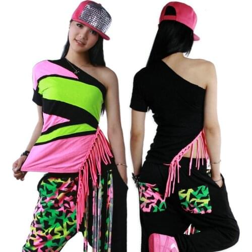 New fashion apparel hip hop loose top dance female shirts wholesale costume Harajuku Women loose tassel t-shirt