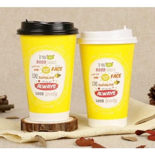 50pcs High quality cartoon child birthday favor disposable coffee cups 500ml milk tea drinking paper cups packaging cup with lid