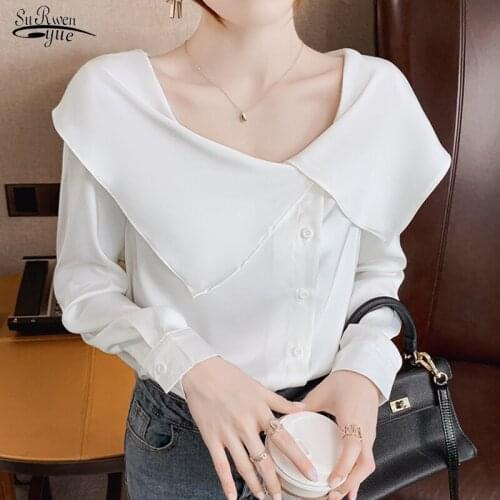 Autumn Long-sleeve Solid Chiffon Blouse Lotus Leaf Collar Sweet Chic Lady Shirt Casual Elegant Single-breaste Women Blouse 16246
