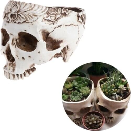 Resin Gothic Skull Head Flower Pot Planter Container Home Bar Ornament Decor Dropshipping
