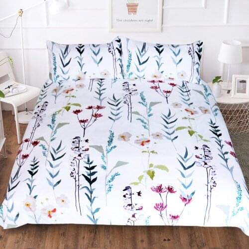 Small Flower Bedclothes Bedding-set-cover Duvet Cover Pillowcases US Queen 228x228cm Double White Bedding Set 100% Cotton New