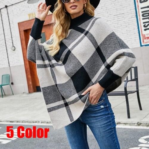 2022 Pullover Sweater New Winter Cloak Women Knitted Grid Capes Shawl Coat Poncho Elegantes Cape Poncho Women