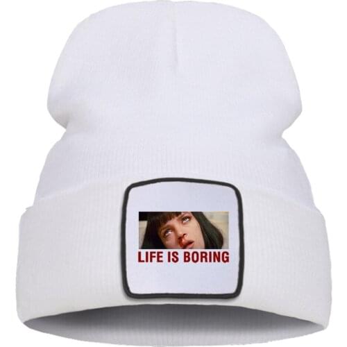 Adjustable Skullies Hats Outdoor Street Hedging Caps Life Is Boring Funny Print Beanie Hat Casual Wool Thick Knitted Cap Unisex