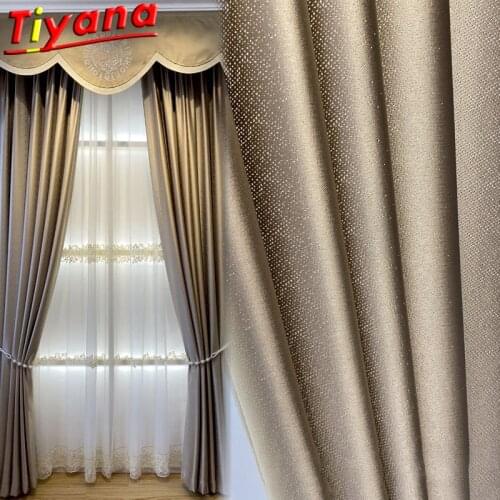 Luxury Golden Blackout Curtains for Living Room Modern Solid Light Coffee Light-Protective Window Drapes for Bedroom W-HM631#VT