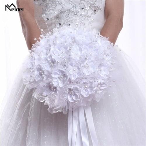 Ribbon Pearl Wedding Bridal Bouquet Artificial Flowers Wedding Bouquet for Bridesmaid Marriage Wedding Bridal Holder Accessories